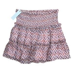 Olivaceous Shirred and Tiered Boho Mini Skirt
